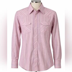 Vintage Rustler Western Shirt 15.5 34/35 X-Long Tails Pink Red Stripe Pearl Snap